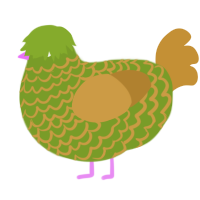 A chartreuse and gold chicken with a lace pattern
