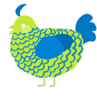 A lime and sapphire chicken with a lace pattern