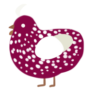 A maroon and white chicken with a speckle pattern