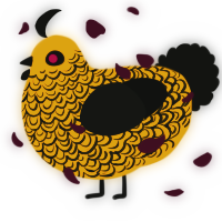 A orange and black chicken with a double-lace pattern