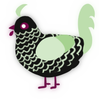 Rude Boi, a black and gluppy chicken with a lace pattern