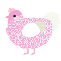 A pink and white chicken with a double-lace pattern