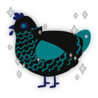 A black and teal chicken with a lace pattern