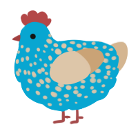A cerulean and beige chicken with a speckle pattern