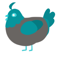 A grey and teal chicken with a head pattern