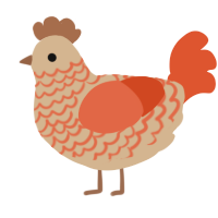 A beige and vermilion chicken with a lace pattern