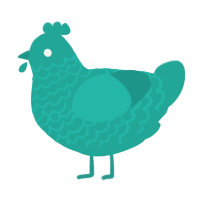 A turquoise chicken with a lace pattern