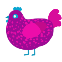 A plum and fuchsia chicken with a speckle pattern