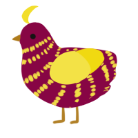 A maroon and yellow chicken with a bar pattern