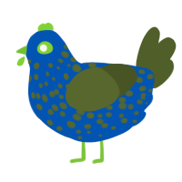 A ultramarine and olive chicken with a speckle pattern