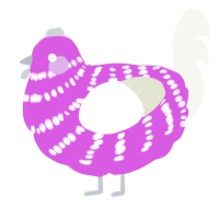 A orchid and white chicken with a bar pattern