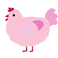 A rose and pink chicken with a bar pattern