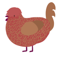 A red and brown chicken with a double-lace pattern