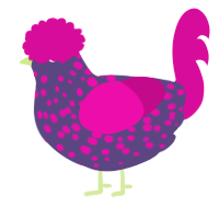 A overcast and fuchsia chicken with a speckle pattern