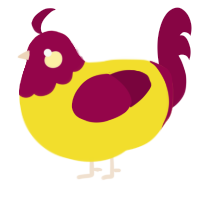 A yellow and maroon chicken with a head pattern