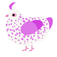 A white and orchid chicken with a speckle pattern
