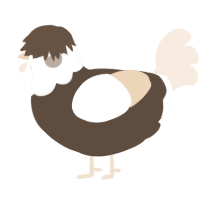 A bark and cream chicken with a head pattern