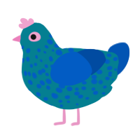A sea and ultramarine chicken with a speckle pattern