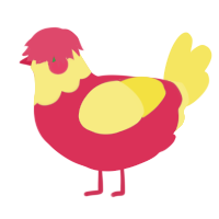 A crimson and yellow chicken with a head pattern