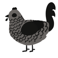 A grey and black chicken with a lace pattern