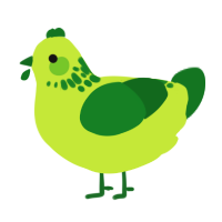 A lime and leaf chicken with a neck-speckle pattern