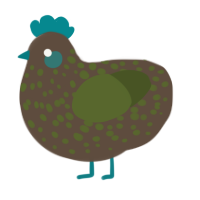 A bark and olive chicken with a speckle pattern