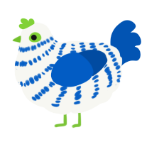 A white and ultramarine chicken with a bar pattern