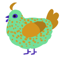 A spring and ochre chicken with a speckle pattern