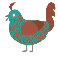 A turquoise and russet chicken with a double-lace pattern