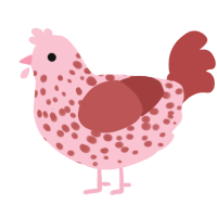 A rose and red chicken with a speckle pattern