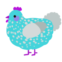 A aqua and silver chicken with a speckle pattern