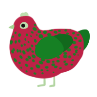 A crimson and leaf chicken with a speckle pattern