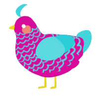 A fuchsia and aqua chicken with a lace pattern