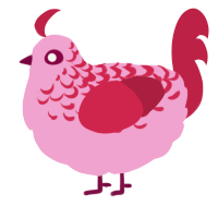 A pink and crimson chicken with a half-lace pattern