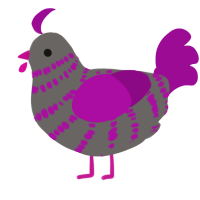A grey and plum chicken with a bar pattern
