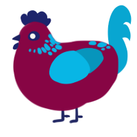 Rouge, a maroon and cerulean chicken with a neck-speckle pattern