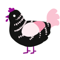 A black and rose chicken with a half-bar pattern