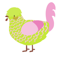 A lime and pink chicken with a lace pattern