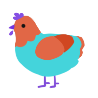 A aqua and vermilion chicken with a head pattern