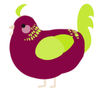 A maroon and lime chicken with a neck-band pattern