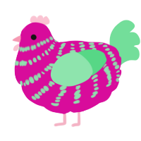 A fuchsia and spring chicken with a bar pattern