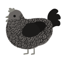 A grey and sable chicken with a double-lace pattern