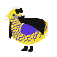 A yellow and indigo chicken with a lace pattern