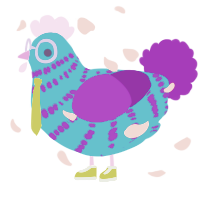 A sky and violet chicken with a bar pattern