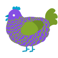 A blurple and chartreuse chicken with a lace pattern