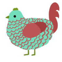 A mint and red chicken with a lace pattern