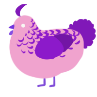 A pink and violet chicken with a half-lace pattern