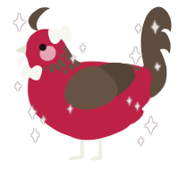 A crimson and bark chicken with a neck-speckle pattern