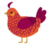 A vermilion and maroon chicken with a lace pattern