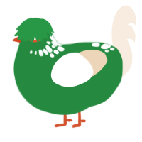 weed head 1, a viridian and cream chicken with a neck-speckle pattern
